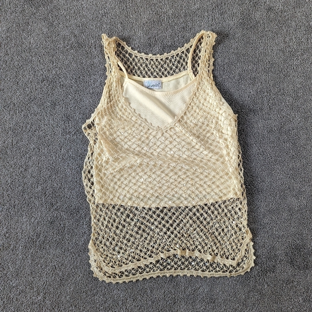 Javelin Boho Crochet Detail Tank Top, XS, Cream Swiftie Bohemian